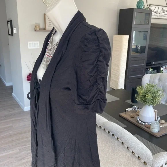💋 Bolero ruffle puff shrug cardigan jacket blazer top Black - Picture 3 of 5